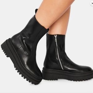 Steve Madden Dallas Platform Lug Sole Calf Combat Boots: Black
